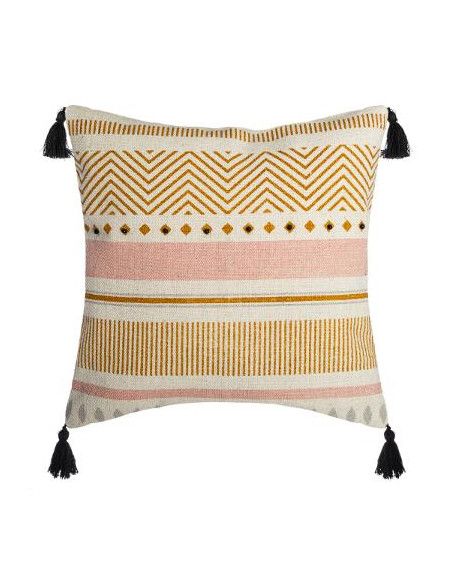 Housse de coussin à pompons motifs rayures - L 40 cm x l 40 cm