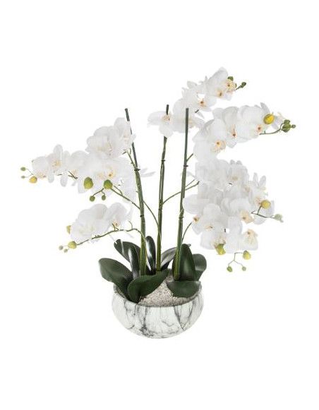 Orchidée artificielle - Pot en ciment - D 54 cm x H 65 cm - Blanc