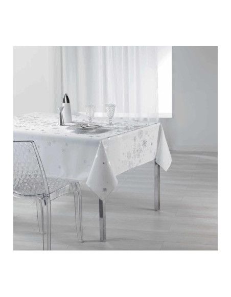 Nappe imprimée polyester - Blanc - 150 cm x 240 cm - Constellation argenté