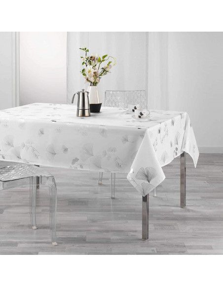 Nappe polyester imprimée Bloomy - 150 x 300 cm - Blanc