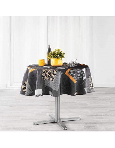 Nappe ronde - Polyester imprimée Opsis - D 180 cm - Gris