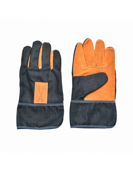 Gants de jardin en jean avec renfort en cuir - Taille unique