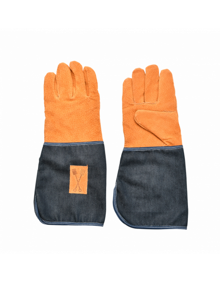 Gants de jardin en jean avec renfort en cuir - Taille unique - Manches longues