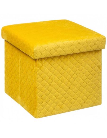 Pouf en velours avec pli - 31 x 31 cm - Jaune